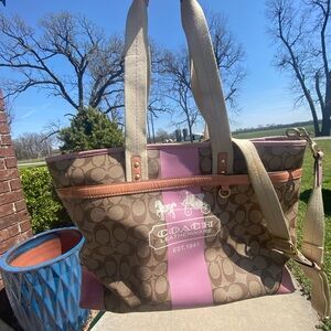 Coach Signature Canvas Tote/diaper bag. with Pink Stripe